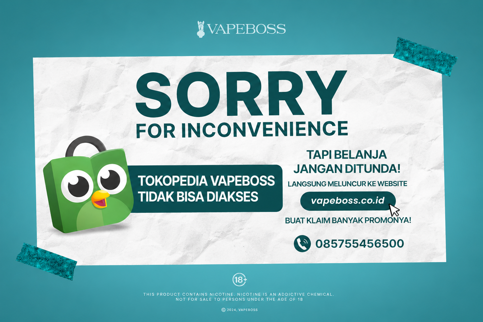 Tokopedia Vapeboss Sedang Tidak Aktif, Awas Akun Palsu!