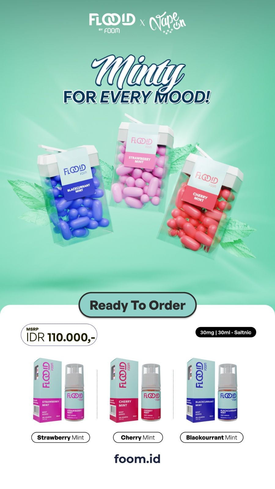 Foom Mint Series Salt 30ml 3mg By Foom X Vape On